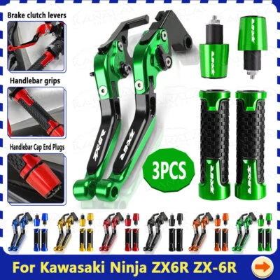 For Kawasaki Ninja ZX6R ZX-6R Motorcycle Handle Grips Cap Brake Clutch Levers Foto 1 de 4