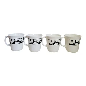 Vintage Corelle Lyrics Black White Coffee Beverage Cups Mugs Lot of 4 - Picture 1 of 16