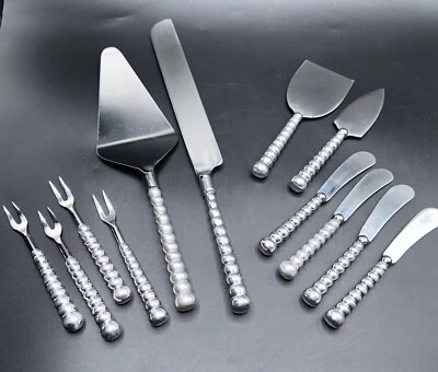 Pewter Cake  Server W/ Multiple  Charcuterie Tools  Set 12 Pc  Retired Pier one - Image 1 of 4