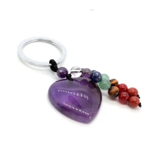 Crystal Heart Keychain Chakra Healing Gemstone Tassel Key Ring Key Holder Decor - Picture 1 of 22