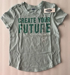 Old Navy T-Shirt Girls 6 7 Green Create Your Future Glitter Short Sleeve New - Picture 1 of 4