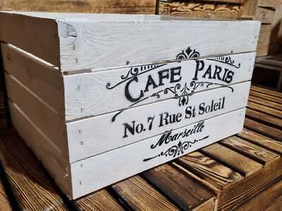 CAFE PARIS RUSTIC VINTAGE WOODEN APPLE  BOXES CRATES  - FOR MAN CAVE / SHE SHED - Image 1 of 4