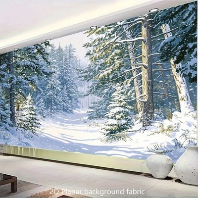 Winter verschneiter Wald Wandteppich Tannenbäume für Weihnachten Wandbehang Haus Hintergrund - Bild 1 von 4