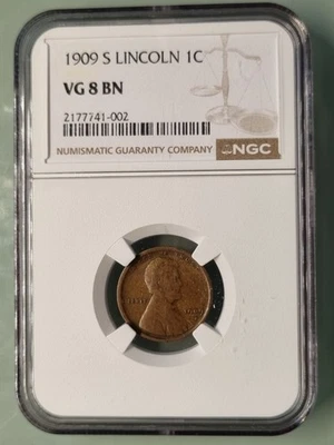 1909 S Lincoln centavo de trigo classificação 1c NGC VG8 BN San Francisco data chave #96517 - Imagem 1 de 2
