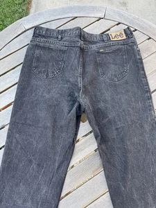 Vintage Lee Riders Jeans Mens 44x30 Black Acid Wash Union Made in USA - Picture 1 of 6