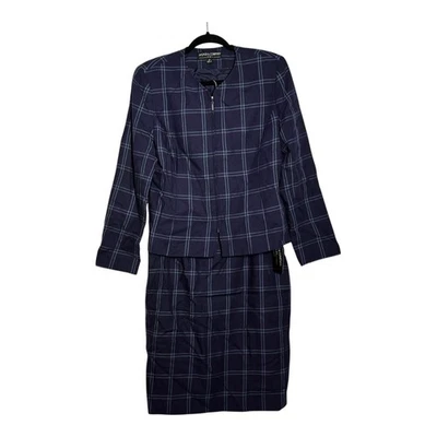 Kasper & Company ASL 全新带标签格子羊毛裙套装紫色多码 10 — 第 1/4 张图片