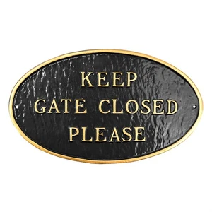 Montague Metal Products Keep Gate Closed Please Oval Wandrelief - Aluminiumguss - Bild 1 von 2