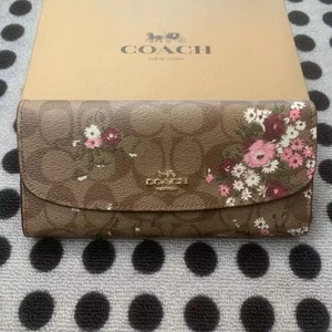 NWT Coach Accordion Wallet In Signature Canvas Floral Print Slim Envelope Wallet - Picture 1 of 8
