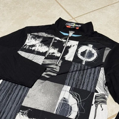 Jamie Sadock Shirt Womens XS Black Abstract 1/4 Zip Mock Neck Long Sleeve Golf - Image 1 of 4