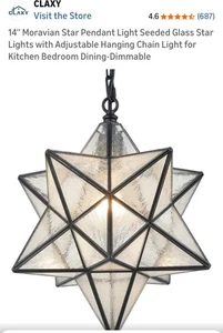  Moravian Star Pendant Light 14-inch Seeded Glass Black - Picture 1 of 7