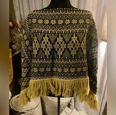 Poncho vintage años 70 estampado negro y amarillo Foto 1 de 4