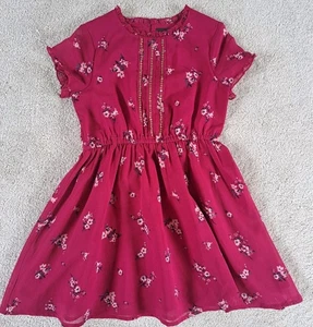 Girls 5-6 Years Burgundy Floral Party Dress. Washed But Never Worn - Picture 1 of 3
