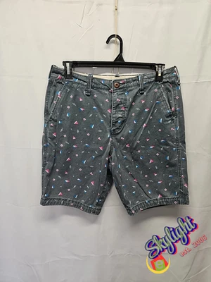 Hollister Mens Blue Button Fly Pink Triangle Print Shorts Zack Morris Size 33 - Image 1 of 4