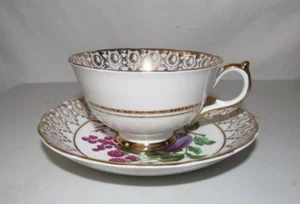 ENGLISH BONE CHINA HAZEL SHARON PLUMS & GRAPES GOLD TRIM CUP AND SAUCER SET #2 - Picture 1 of 6