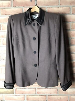 Kasper For ASL 女式棕色西装外套黑色装饰工作服 8 码 — 第 1/4 张图片