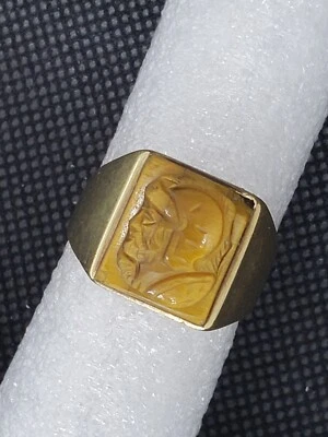 Anillo vintage de oro de 10k ojo de tigre romano intaglio camafeo sello para hombre - talla 10 Foto 1 de 4