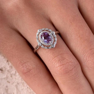 14K White Gold Plated on 925 Silver Oval Cut Alexandrite Engagement/Women Ring - Picture 1 of 4