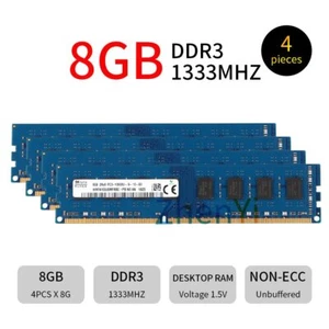 SKHynix 32Go 4x 8Go 4Go DDR3 1333MHz PC3-10600U 240Pin Desktop Mémoire SDRAM FR - Picture 1 of 12