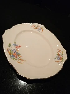 ANTIQUE MEAKIN OVAL PORCELAIN SERVING PLATE IVORY FLORAL GOLD TRIM 12.25" (B43) - Picture 1 of 12