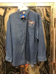 Looney Tunes Danare Taz Devil Embroidered Patch Vintage Denim Shirt - 2XL - Picture 1 of 6