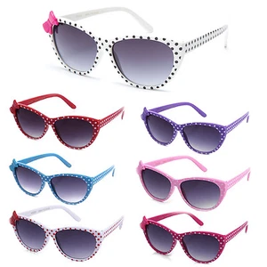 Children Sunglasses Polka Dot Cat-Eye Kids Cute Kawaii Bow UV 100% Lead Free - Picture 1 of 8