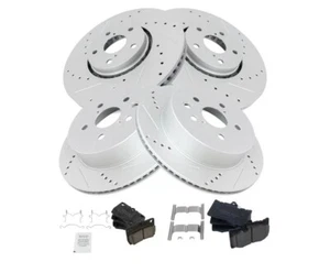 Front Rear Posi Ceramic Brake Pad Performance Drilled Slotted Rotor - Picture 1 of 6