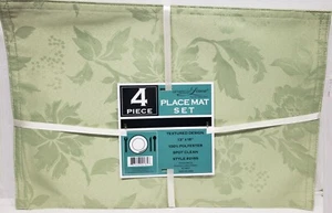 SET OF 4 FABRIC SOFT PLACEMATS (13"x18") TEXTURED FLOWERS ON LIGHT GREEN # 2, AL - Picture 1 of 13