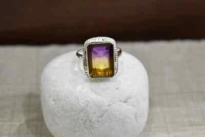 Asombroso anillo hecho a mano de plata de ley 925 con piedras preciosas de ametrino todos los tamaños AC-182 Foto 1 de 4