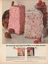 1964 Betty Crocker Angel Food Cake Mix Vintage Print Ad 1960s Heavenly Pink Cake