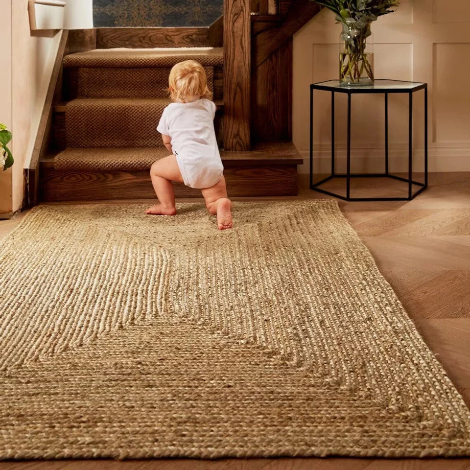 Natural Jute Rug Jute Braided Rug Bohemian Jute Rug Rectangular Jute Rug, Boho D - Image 1 of 4