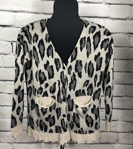 Vici Women's Distressed Cardigan Size Medium Long Sleeve Sweater Leopard Print - Picture 1 of 7