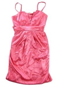 Vintage Byer California Bright Pink Satin Pocket Prom Party Cocktail Dress 7 - Picture 1 of 6