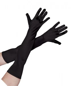 Black Satin long elbow gloves costume dance Burlesque 50s 20s flapper Hollywood - Picture 1 of 1