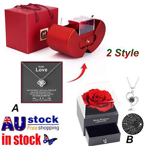 Eternal Preserved Rose Gift Box With Elegant Necklace for Mom Girlfriend & Wife