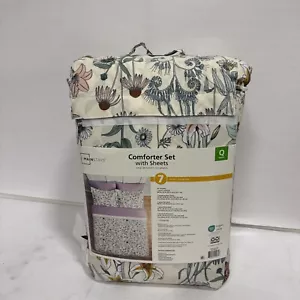 Juego De Ropa Para Cama Queen Size Floral Morado Con Edredon Y Sábanas 7 Piezas - Picture 1 of 3