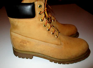 NEAR NEW TIMBERLAND MENS VERY TOUGH WHEAT LEATHER BOOTS AUS 9.5 MADE IN USA - Picture 1 of 5