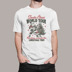 RETRO DESIGN SANTA CLAUS ROCKING AROUND THE CHRISTMAS TREE WORLD TOUR T SHIRT - Picture 1 of 3