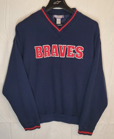 Vintage Atlanta Braves size Large mens logo athletic navy blue pullover sweater Cover