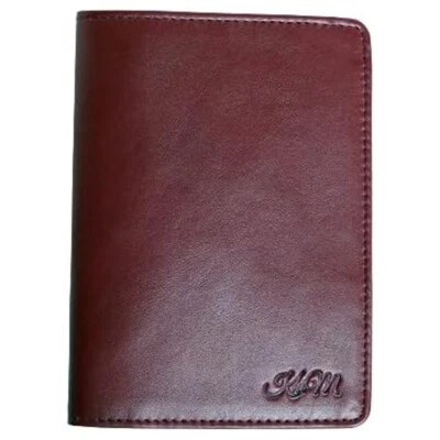 KHIM Genuine Leather Passport Cover Maroon Travel ID Holder Wallet - Image 1 of 4