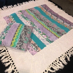Boho Cottage Fringed Patchwork Lap Quilt & Pillow Set 45"SQ Lavender Turquoise - Picture 1 of 11