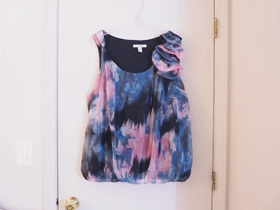 JONATHAN MARTIN Woman Multicolored Poly Sheer Bow Scoop Neck Sleeveles Top Sz 2X - Image 1 of 3