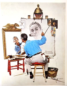 Triple Self Portrait Norman Rockwell Vintage 1977 Book Print 11X14 - Picture 1 of 8