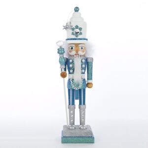 Hollywood White and Turquoise Wooden 17 Inch Christmas Nutcracker