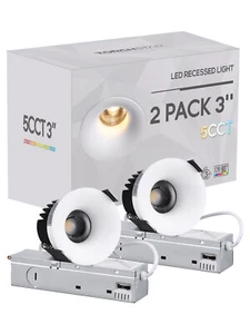 2 Pack LED 5CCT 3-inch Recessed Lights, Deep Anti-glare, Narrow Frame - Picture 1 of 9