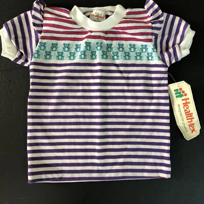 VTG NEW HEALTH-TEX GIRLS FANCY STRIPED TEE W/BEARS (4) - Image 1 of 4