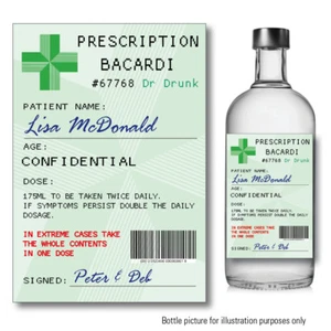 Christmas Personalised BACARDI Prescription bottle label secret Santa 137 - Picture 1 of 3