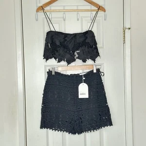 NEW Revolve Rumer Ines Crochet Lace High Waist Shorts Beach Boho Black Medium - Picture 1 of 9