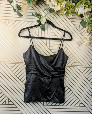 BETSY JOHNSON 女式复古丝绸黑色衬衫背心蝴蝶结无袖 4 码 — 第 1/4 张图片