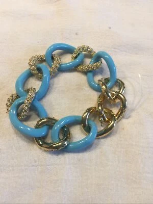 BRIGHTON  Faux Turquoise Link Bracelet W/encrusted Rhinestone Signed Bracelet - Image 1 of 4