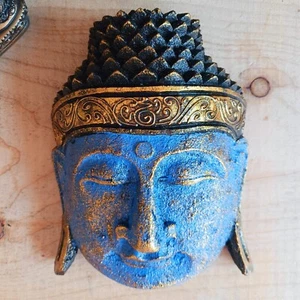 Handgeschnitzter Buddha-Kopf | blau glänzende Oberfläche - Bild 1 von 5